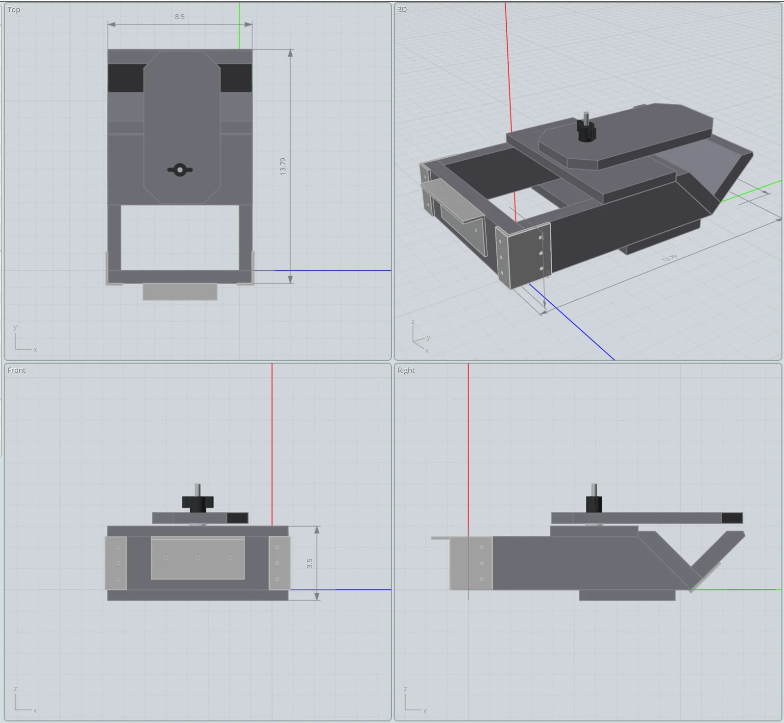 Bicycle maintenance clamp, 4-panel CAD views