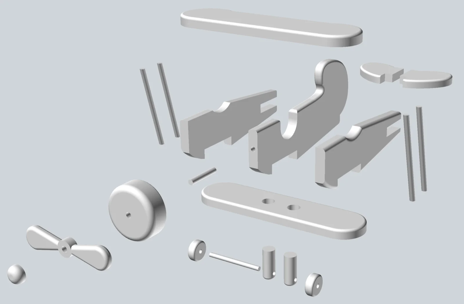 Biplane toy, exploded CAD view