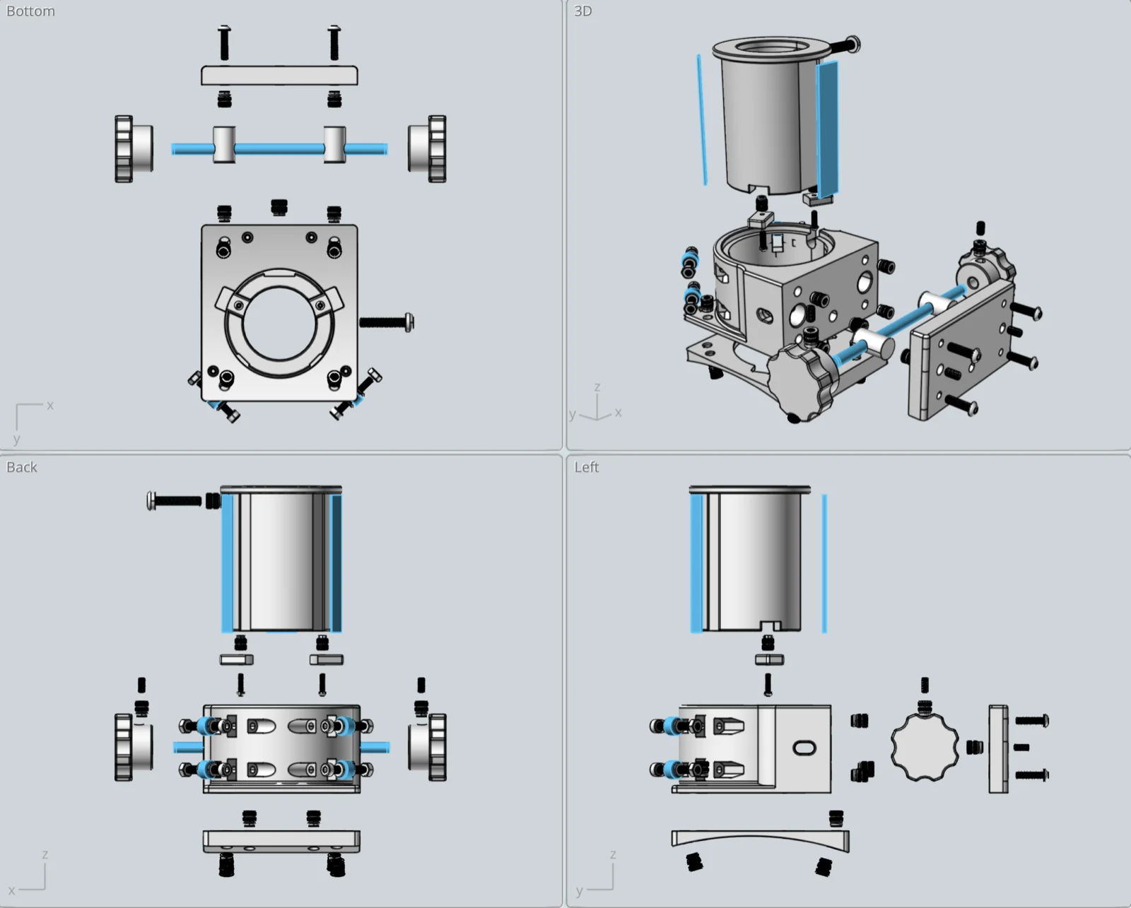 Crayford focuser CAD exploded split view