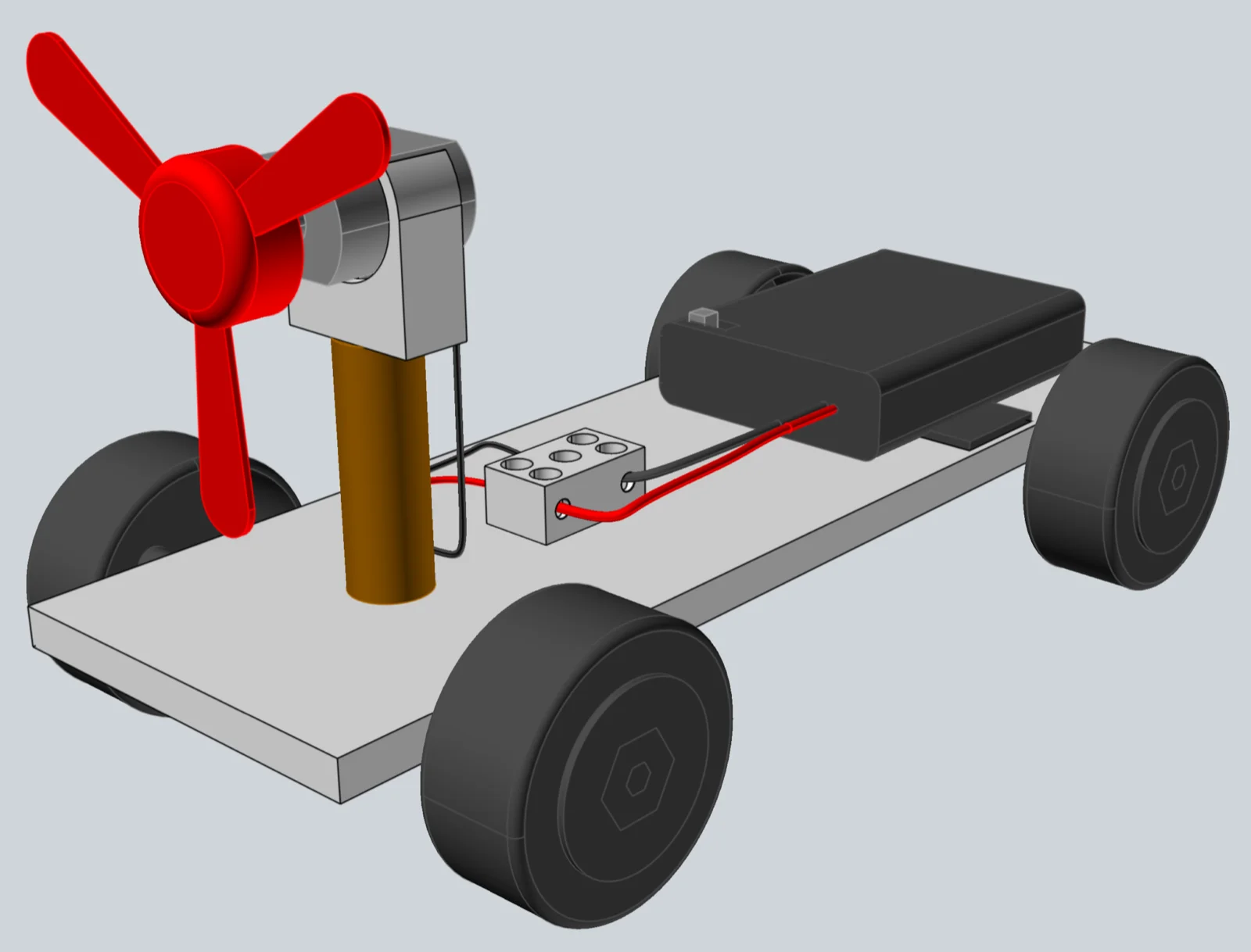 Fan powered toy car, 3D CAD render