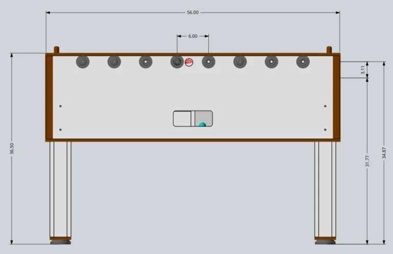 Foosball table CAD drawing, side view