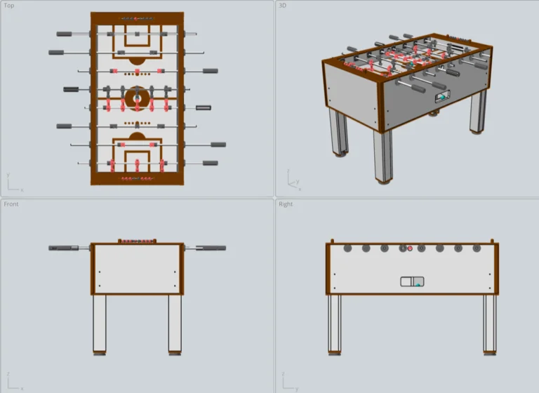 Foosball table CAD drawing, split view