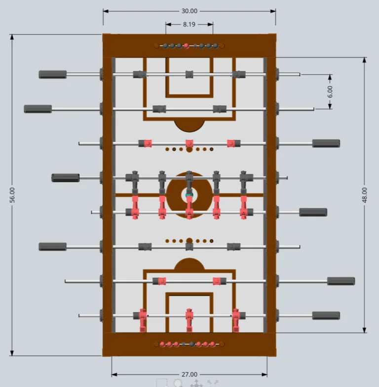 Foosball table CAD drawing, top view