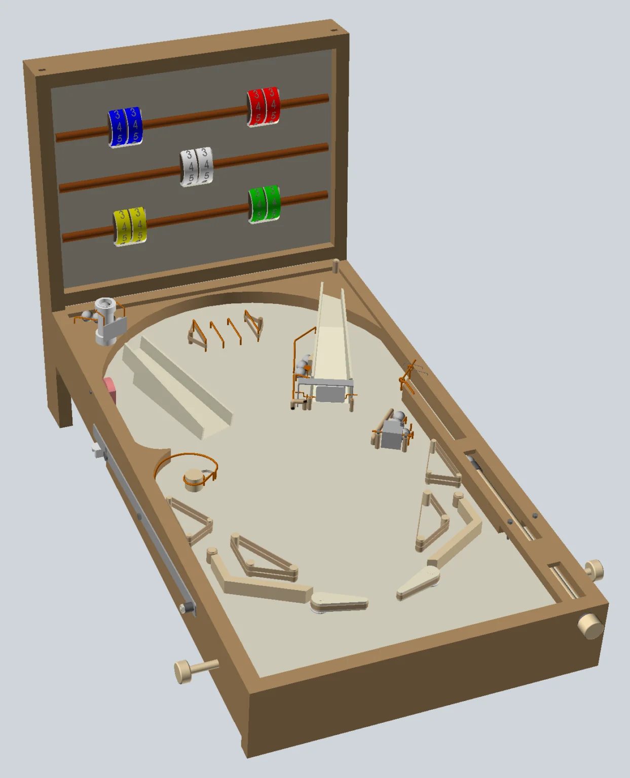 Mechanical pinball machine 3D CAD render