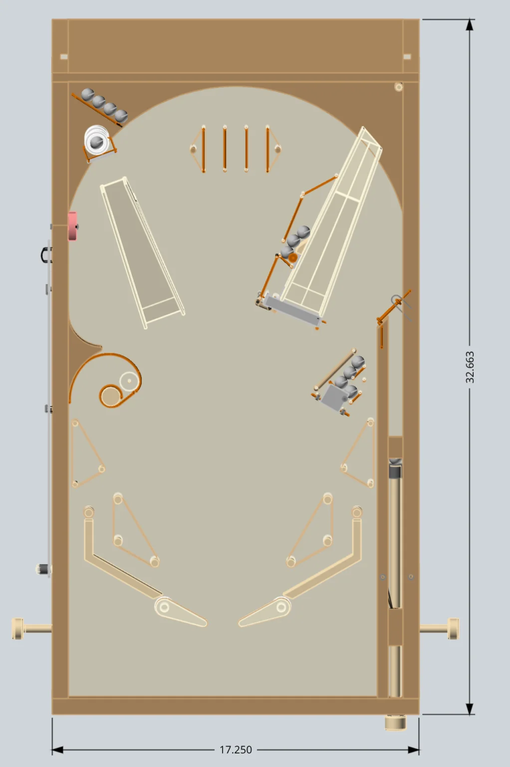 Mechanical pinball machine top CAD view