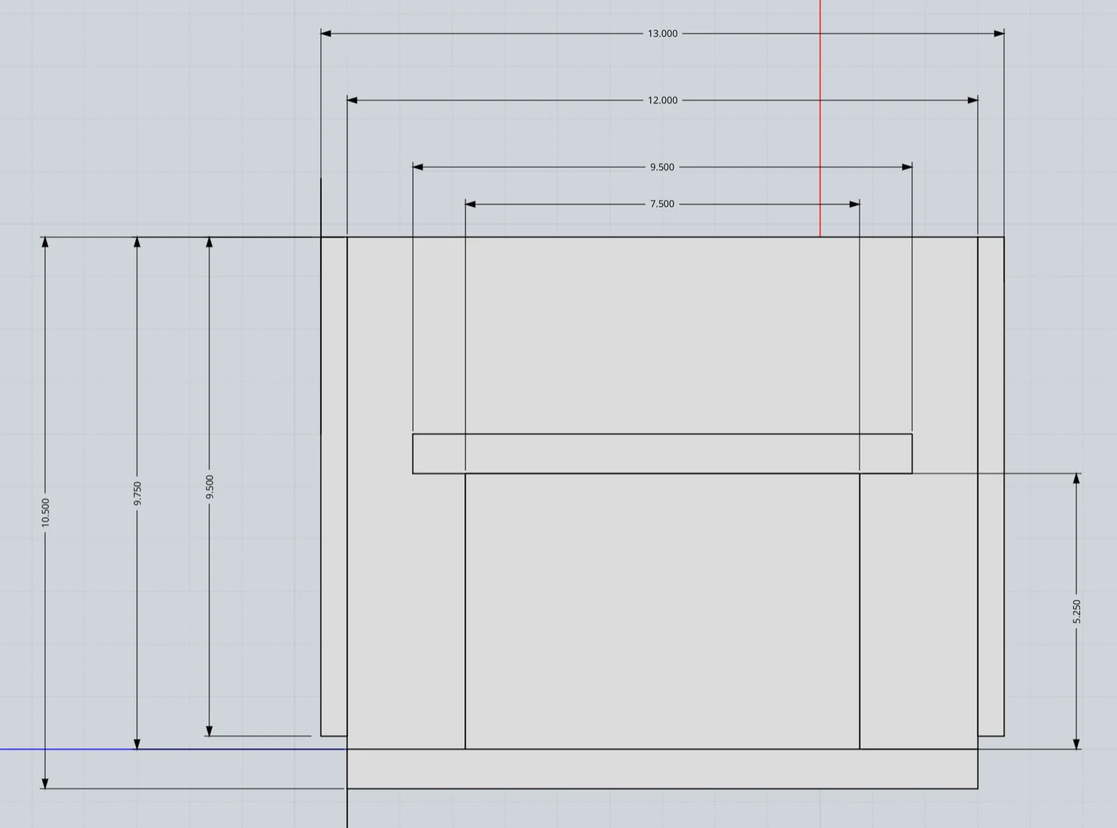 Tablesaw vertical tenon jig, dimensioned front CAD view