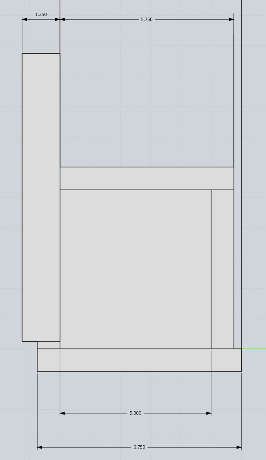 Tablesaw vertical tenon jig, dimensioned side CAD view