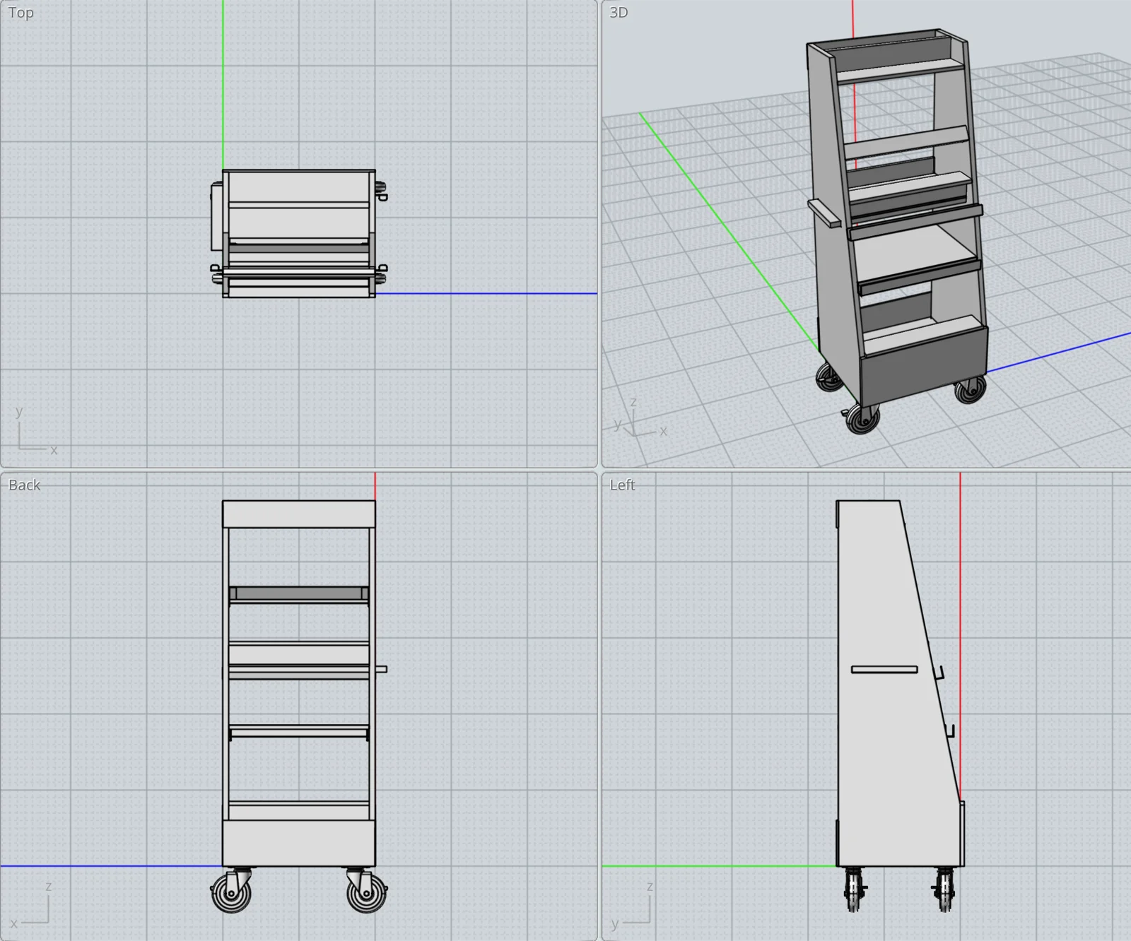Vertical tool cart, CAD render