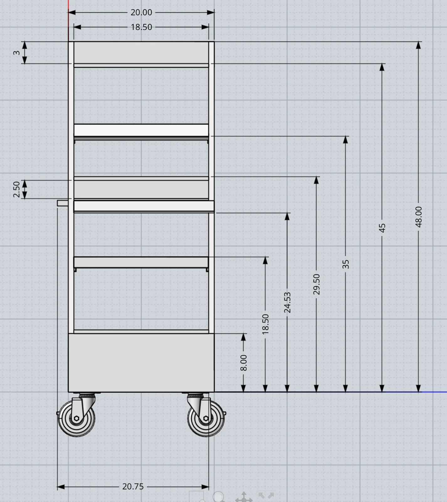 Vertical tool cart, CAD render